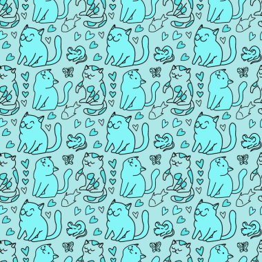Sevimli kedisiz desen, arka plan tasarımı, kumaş, tekstil, çizgi film, çizim, karalama, baskı, sanat için harika..