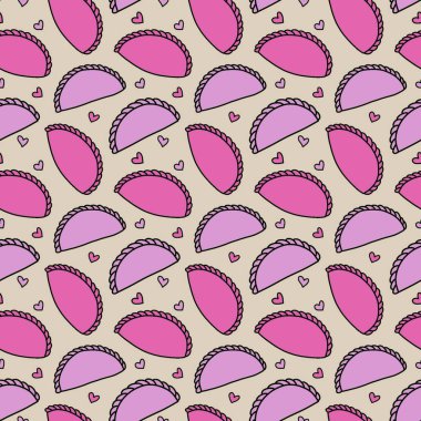 Körili puf, Malezya 'da popüler bir aperatiftir. Akşam yemeği için en önemli seçeneklerden biri. Arkaplan sanatı, kusursuz desen, el çizimi, parmak izi.