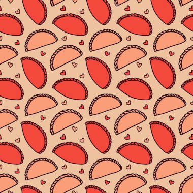 Körili puf, Malezya 'da popüler bir aperatiftir. Akşam yemeği için en önemli seçeneklerden biri. Arkaplan sanatı, kusursuz desen, el çizimi, parmak izi.