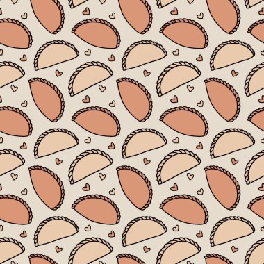 Körili puf, Malezya 'da popüler bir aperatiftir. Akşam yemeği için en önemli seçeneklerden biri. Arkaplan sanatı, kusursuz desen, el çizimi, parmak izi.