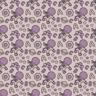 Sevimli astronotlar çocukların öğrenmesi için mükemmeldir.