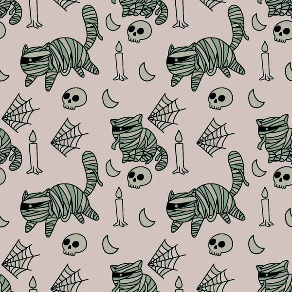 stock image Funny mummy cat drawing, cartoon design, suitable for Halloween, background design, seamless pattern, print, art