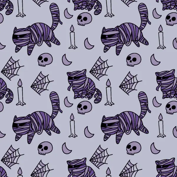 stock image Funny mummy cat drawing, cartoon design, suitable for Halloween, background design, seamless pattern, print, art