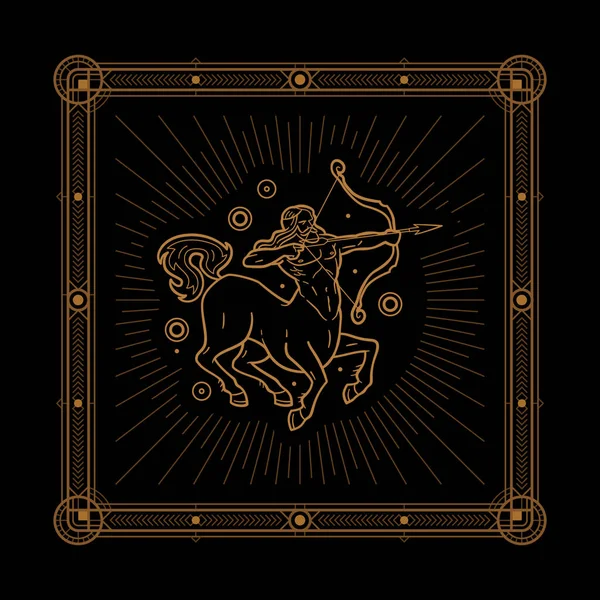 stock vector Zodiac sign and astrology symbol, element. Outline vector illustration copper color on black illustration framed with ornamented paddings.