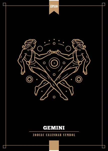 Outlined Modern Zodiacal Illustration Gemini Sign Vector Illustration — Stock Vector