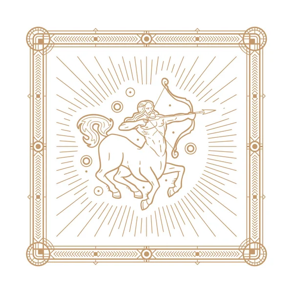 ゾディアックサインと占星術シンボル アウトラインベクターイラスト 装飾されたパディングで組み立てられた白いイラストの銅色 — ストックベクタ