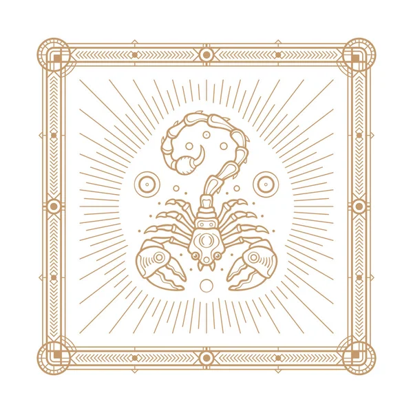 黄道带星座和占星术符号元素带装饰桨的白色画框上的铜色轮廓矢量图 — 图库矢量图片