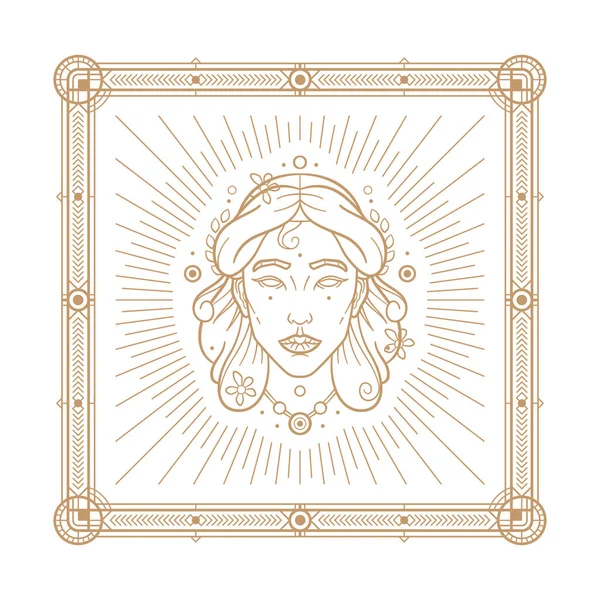 ゾディアックサインと占星術シンボル アウトラインベクターイラスト 装飾されたパディングで組み立てられた白いイラストの銅色 — ストックベクタ