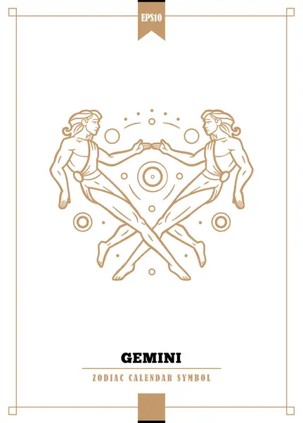 Outlined Modern Zodiacal Illustration Gemini Sign Vector Illustration — Stock Vector