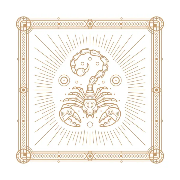 ゾディアックサインと占星術シンボル アウトラインベクターイラスト 装飾されたパディングで組み立てられた白いイラストの銅色 ベクターグラフィックス