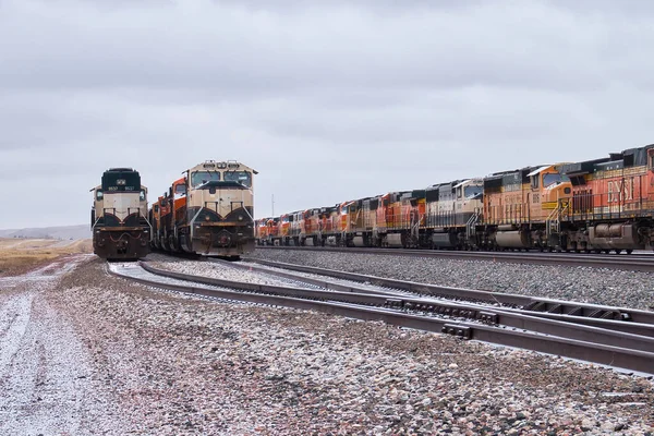 Gillette Wyoming Januari 2021 Treinen Rails Een Bewolkte Koude Winterdag Rechtenvrije Stockfoto's