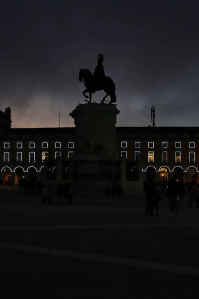 Lissabon Portugal Dezember 2019 Silhouette Der Reiterstatue Von Joseph Vor — Stockfoto
