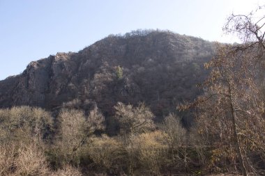 Bad Kreuznach 'ta güneşli bir kış gününde Nahe Nehri' nin yukarısındaki tepe..