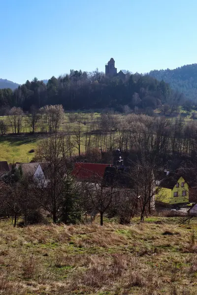Erlenbach Niemcy Marca 2021 Burg Berwartsetin Zamek Wzgórzu Widokiem Erlenbach — Zdjęcie stockowe