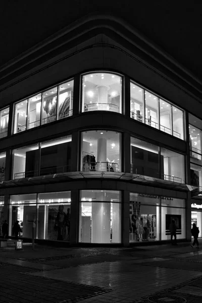 Kaiserslautern Germany March 2021 Lights Windows Building Three Stories Shopping — Stock Photo, Image