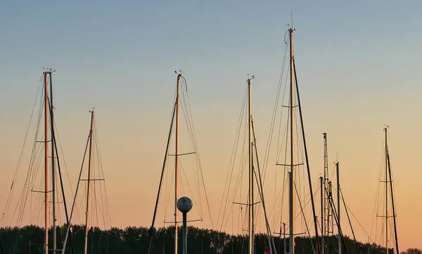 stock image Tops of boats in the Baltic Sea on a spring evening in Rerik, Germany.