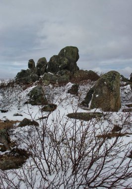 Alaska 'da bir bahar günü, Dalton Otobanı' nda bir tepede kar yığınları..