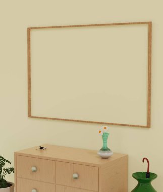 Modern iç fuayede bir çerçeve üzerinde kapatın. Yan görünüş. 3d resimleme