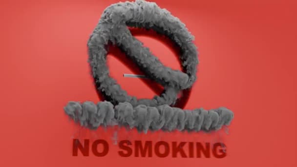 Запрещающий Курение Знак Плотным Темным Дымом Тлеющим Красном Заднем Плане — стоковое видео