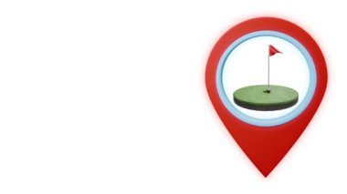 coğrafi harita nokta GPS konum etiketi ile golf kulübü simgesi beyaz arkaplan üzerinde.