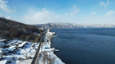 Hokkaido, Japonya - 15 Aralık 2022: Toya Gölü Kış Mevsimi