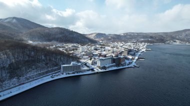 Hokkaido, Japonya - 15 Aralık 2022: Toya Gölü Kış Mevsimi
