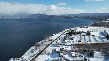 Hokkaido, Japonya - 15 Aralık 2022: Toya Gölü Kış Mevsimi