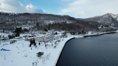 Hokkaido, Japonya - 15 Aralık 2022: Toya Gölü Kış Mevsimi
