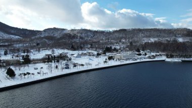 Hokkaido, Japonya - 15 Aralık 2022: Toya Gölü Kış Mevsimi