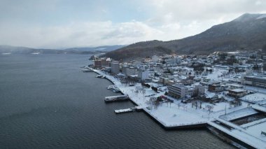 Hokkaido, Japonya - 15 Aralık 2022: Toya Gölü Kış Mevsimi