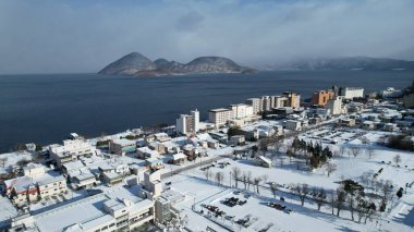 Hokkaido, Japonya - 15 Aralık 2022: Toya Gölü Kış Mevsimi
