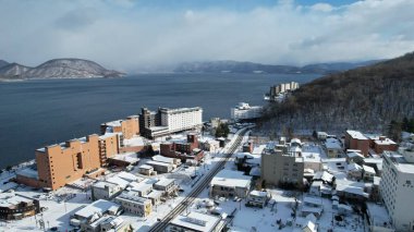 Hokkaido, Japonya - 15 Aralık 2022: Toya Gölü Kış Mevsimi