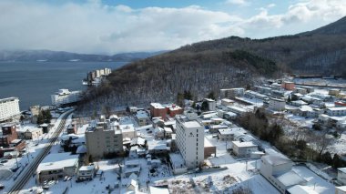 Hokkaido, Japonya - 15 Aralık 2022: Toya Gölü Kış Mevsimi
