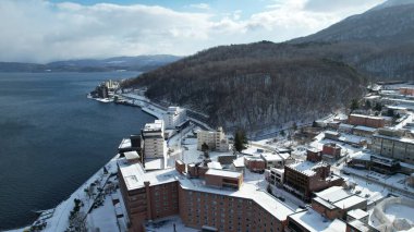 Hokkaido, Japonya - 15 Aralık 2022: Toya Gölü Kış Mevsimi