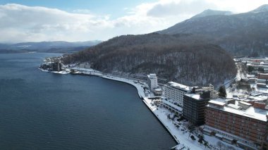 Hokkaido, Japonya - 15 Aralık 2022: Toya Gölü Kış Mevsimi
