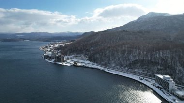Hokkaido, Japonya - 15 Aralık 2022: Toya Gölü Kış Mevsimi