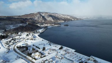 Hokkaido, Japonya - 15 Aralık 2022: Toya Gölü Kış Mevsimi