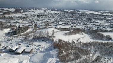Furano, Japonya - 19 Aralık 2022: Furano ve Biei Kış Sezonu