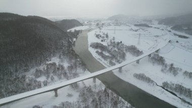 Furano, Japonya - 19 Aralık 2022: Furano ve Biei Kış Sezonu