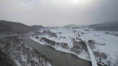 Furano, Japonya - 19 Aralık 2022: Furano ve Biei Kış Sezonu