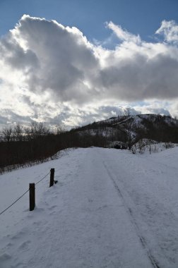 Furano, Japonya - 19 Aralık 2022: Furano ve Biei Kış Sezonu