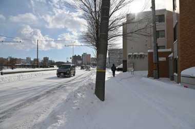 Furano, Japonya - 19 Aralık 2022: Furano ve Biei Kış Sezonu