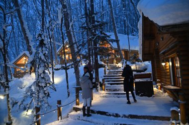 Furano, Japonya - 19 Aralık 2022: Furano ve Biei Kış Sezonu
