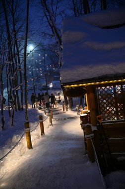 Furano, Japonya - 19 Aralık 2022: Furano ve Biei Kış Sezonu