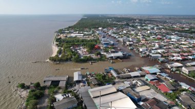 Sekinchan, Malezya 12 Şubat 2024: Sekinchan Köyü ve Pirinç Tarlalarının Havadan Görünümü