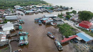 Sekinchan, Malezya 12 Şubat 2024: Sekinchan Köyü ve Pirinç Tarlalarının Havadan Görünümü