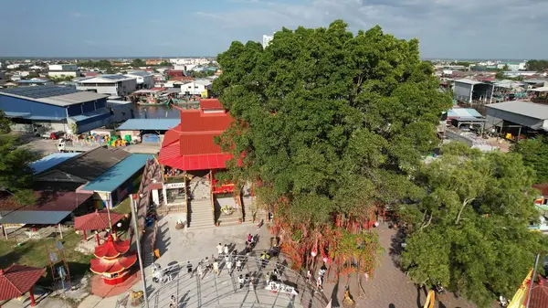 Sekinchan, Malezya 12 Şubat 2024: Sekinchan Köyü ve Pirinç Tarlalarının Havadan Görünümü