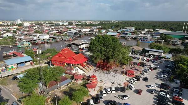 Sekinchan, Malezya 12 Şubat 2024: Sekinchan Köyü ve Pirinç Tarlalarının Havadan Görünümü