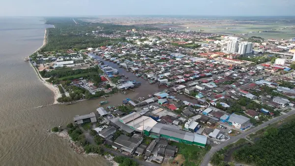 Sekinchan, Malezya 12 Şubat 2024: Sekinchan Köyü ve Pirinç Tarlalarının Havadan Görünümü