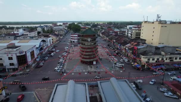 Teluk Intan Μαλαισία Φεβρουαρίου 2024 Αεροφωτογραφία Του Κεκλιμένου Πύργου Του — Αρχείο Βίντεο